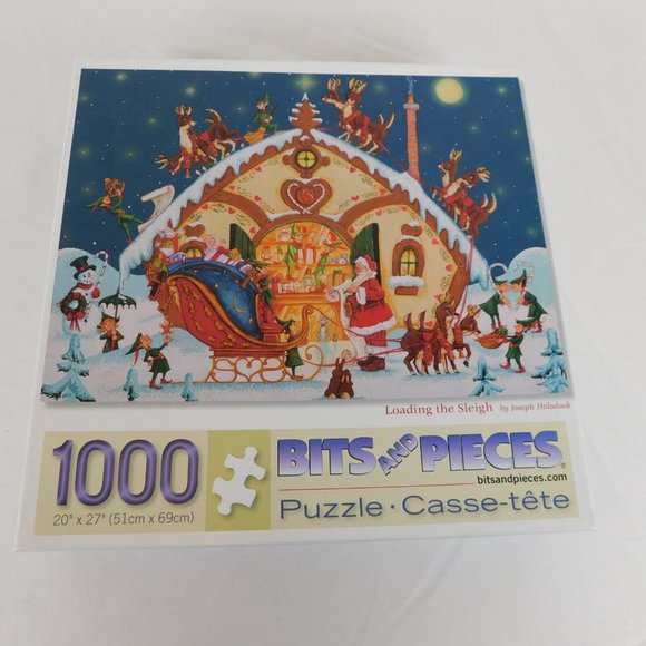 Bits and Pieces Loading the Sleigh 1000 Piece Jigsaw Puzzle Christmas Complete - Picture 5 of 12